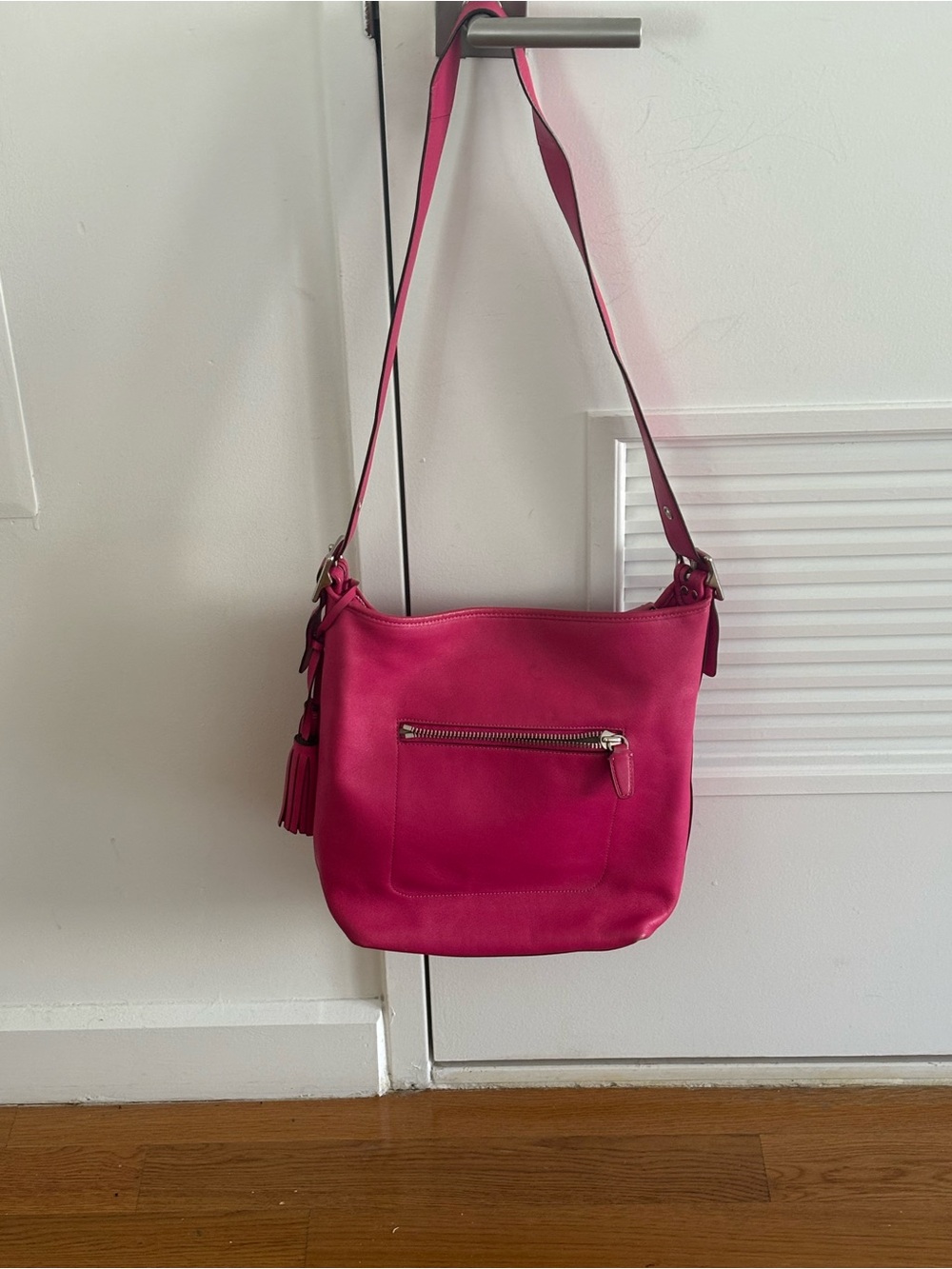 Coach Bright Fuchsia Pink Leather Shoulder Bag with Tassel